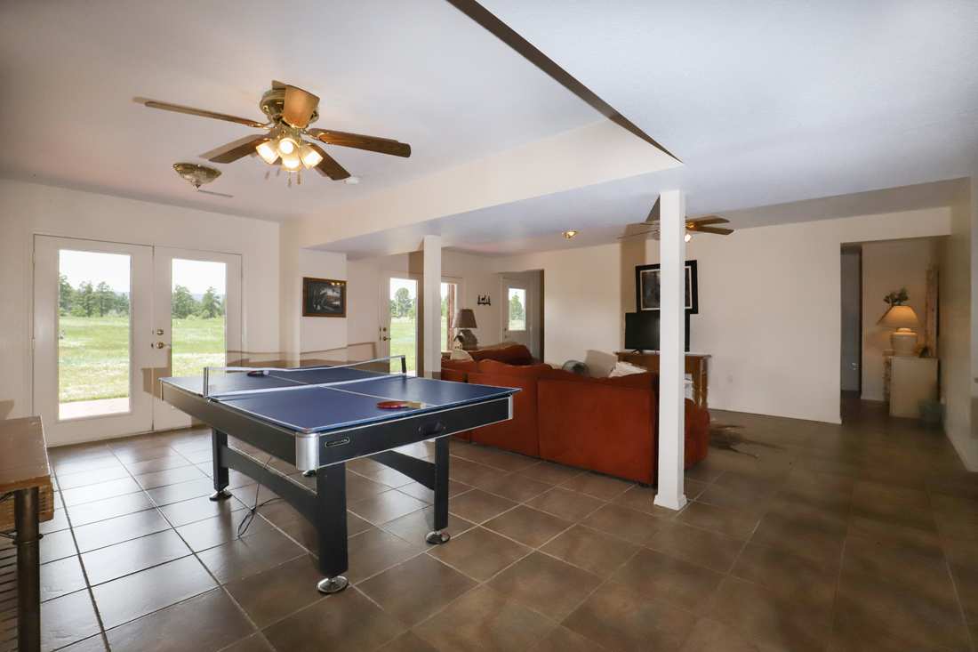 Ping pong table with French doors opening onto the meadow